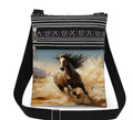 Wild & Free Horse Print Canvas Crossbody Bag With Adjustable Strap & Multiple Zippered Compartments Lightweight & Durable