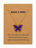 Purple Butterfly Wish Necklace for Women – Inspirational “Make A Wish” Butterfly Pendant Necklace with Gold Tone Chain, Cute Jewelry Gift for Girls