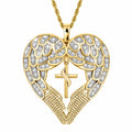 Angel Wing Heart Cross Necklace – Gold Tone Inspirational Pendant Necklace for Women