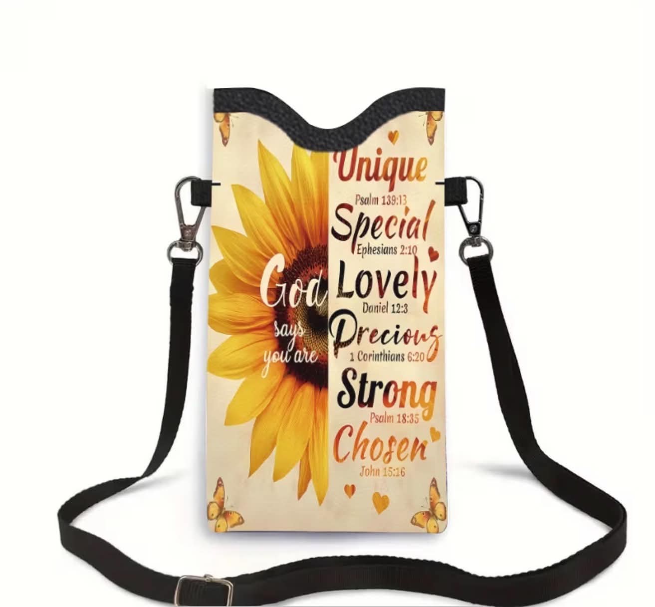 Faith & Beauty Small Sunflower Crossbody Purse Double-Sided Print 7" X 3.7"