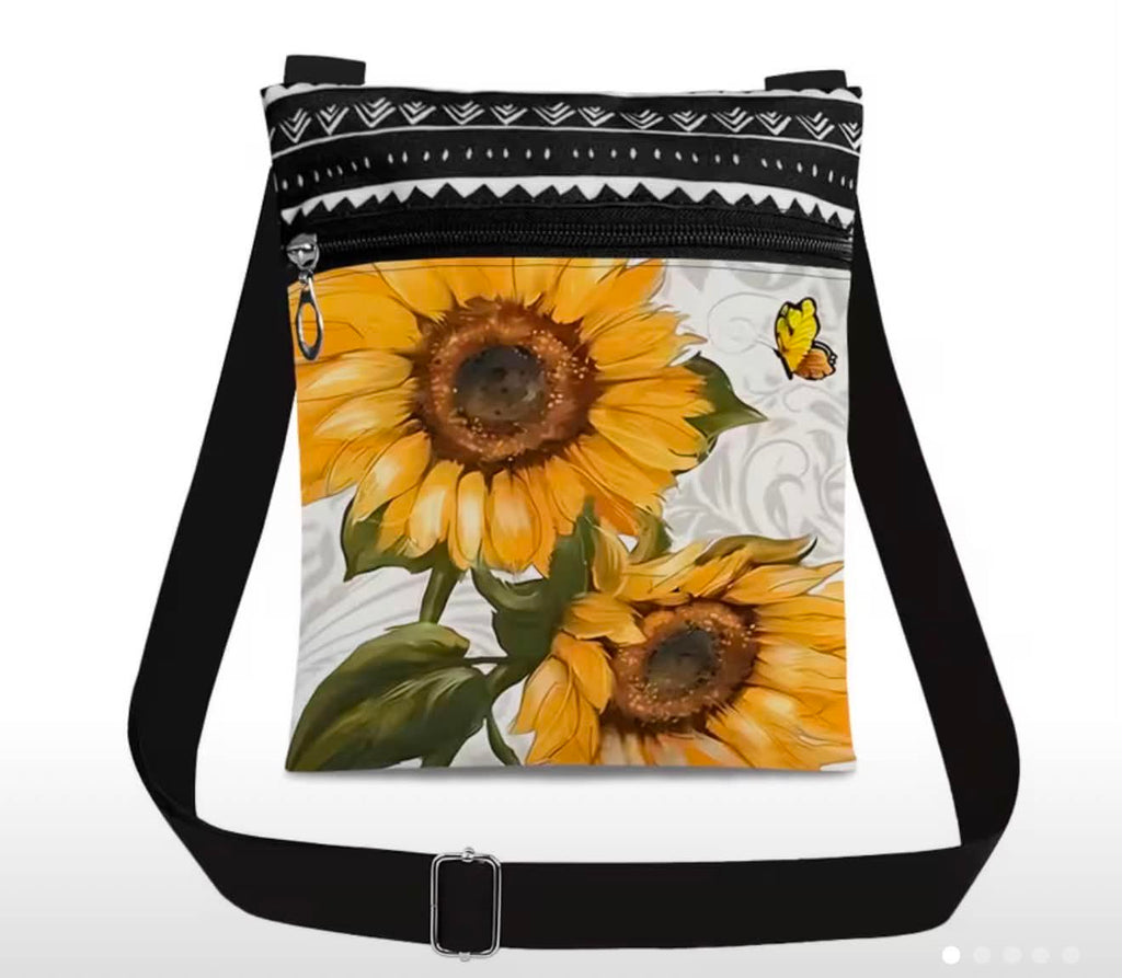 Live In The Sunshine Sunflower Canvas Crossbody Bag With Adjustable Strap, Lightweight, Durable, 21 x 24 cm