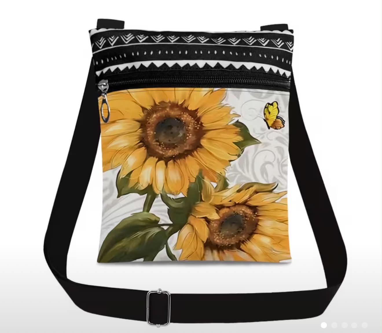 Live In The Sunshine Sunflower Canvas Crossbody Bag With Adjustable Strap, Lightweight, Durable, 21 x 24 cm