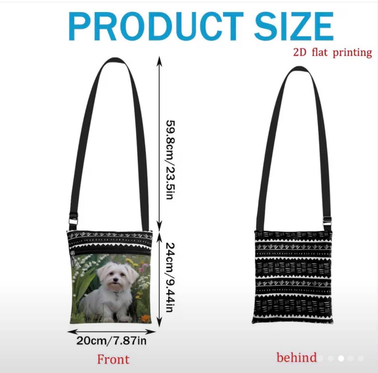 Small Crossbody Purse With Dog & Floral Print Lightweight & Adjustable Strap Secure Pockets Everyday Use Double-Sided Design