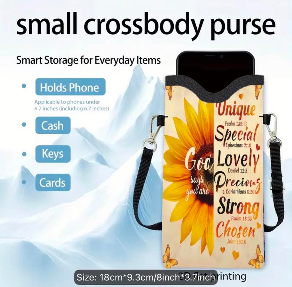 Faith & Beauty Small Sunflower Crossbody Purse Double-Sided Print 7" X 3.7"