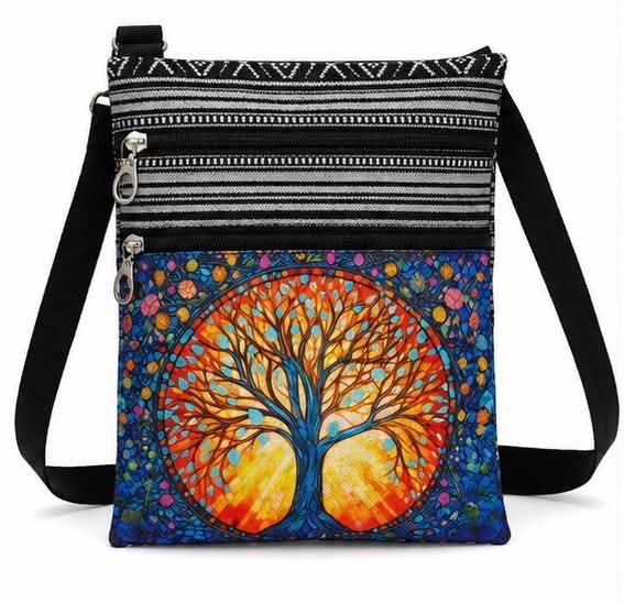 Boho Tree of Life Crossbody Bag Lightweight Shoulder Bag With Multiple Pockets