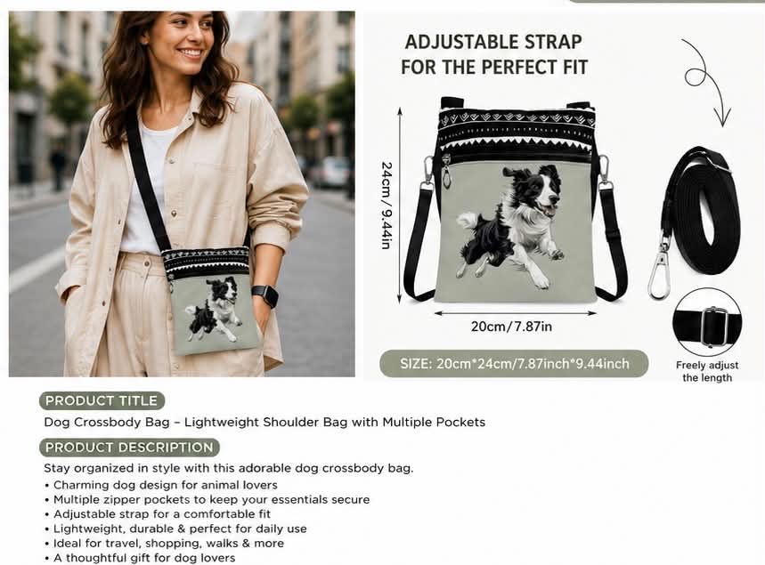 Dog Crossbody Bag Lightweight Shoulder Bag with Multiple Pockets