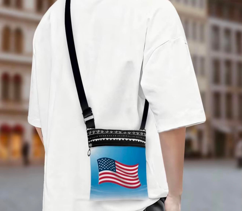 American Flag Crossbody Bag for Women & Men – Adjustable Shoulder Strap Small Travel Messenger Bag with Zipper Pocket, Patriotic USA Design