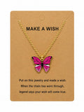 Purple Butterfly Wish Necklace for Women – Inspirational “Make A Wish” Butterfly Pendant Necklace with Gold Tone Chain, Cute Jewelry Gift for Girls