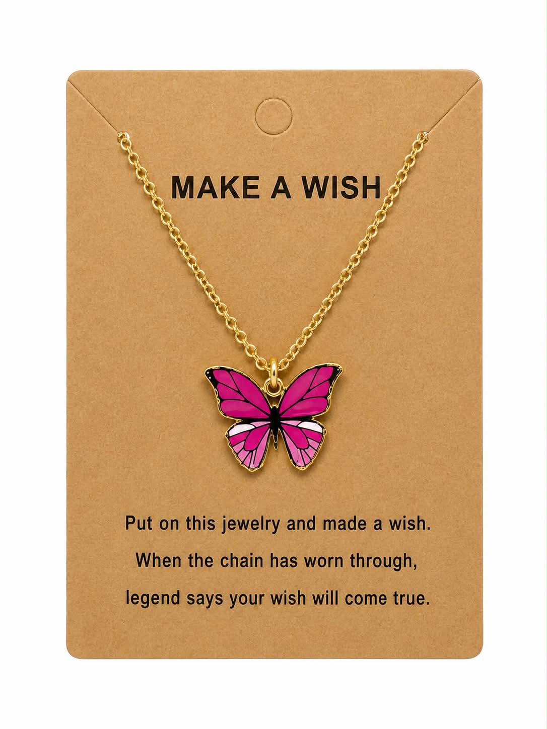 Purple Butterfly Wish Necklace for Women – Inspirational “Make A Wish” Butterfly Pendant Necklace with Gold Tone Chain, Cute Jewelry Gift for Girls