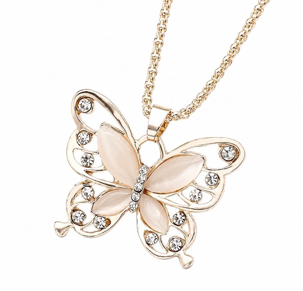 Elegant Butterfly Pendant Necklace for Women Rose Gold Tone Stainless Steel Necklace with Synthetic Zirconia Crystal Butterfly Charm Jewelry