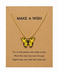 Yellow Butterfly Wish Necklace for Women – Butterfly Pendant Necklace with Inspirational Make A Wish Card, Gold Tone Cute Jewelry Gift for Girls
