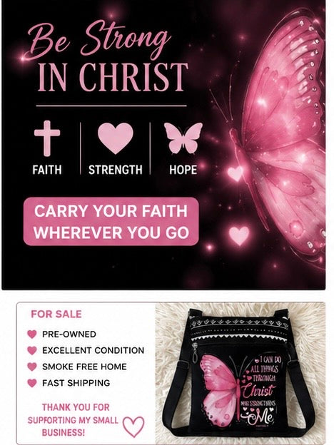 Christian crossbody Bag I Can Do All Things Through Christ Butterfly Shoulder Bag With Adjustable Strap & Pockets