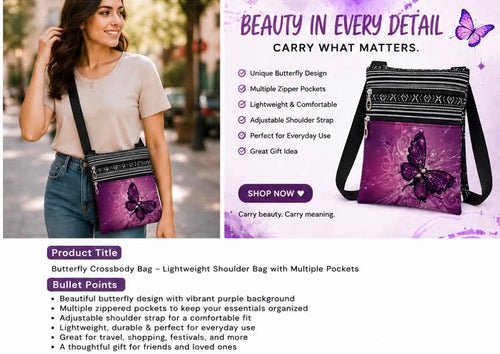 Butterfly Crossbody Bag Lightweight Shoulder Bag with Multiple Pockets