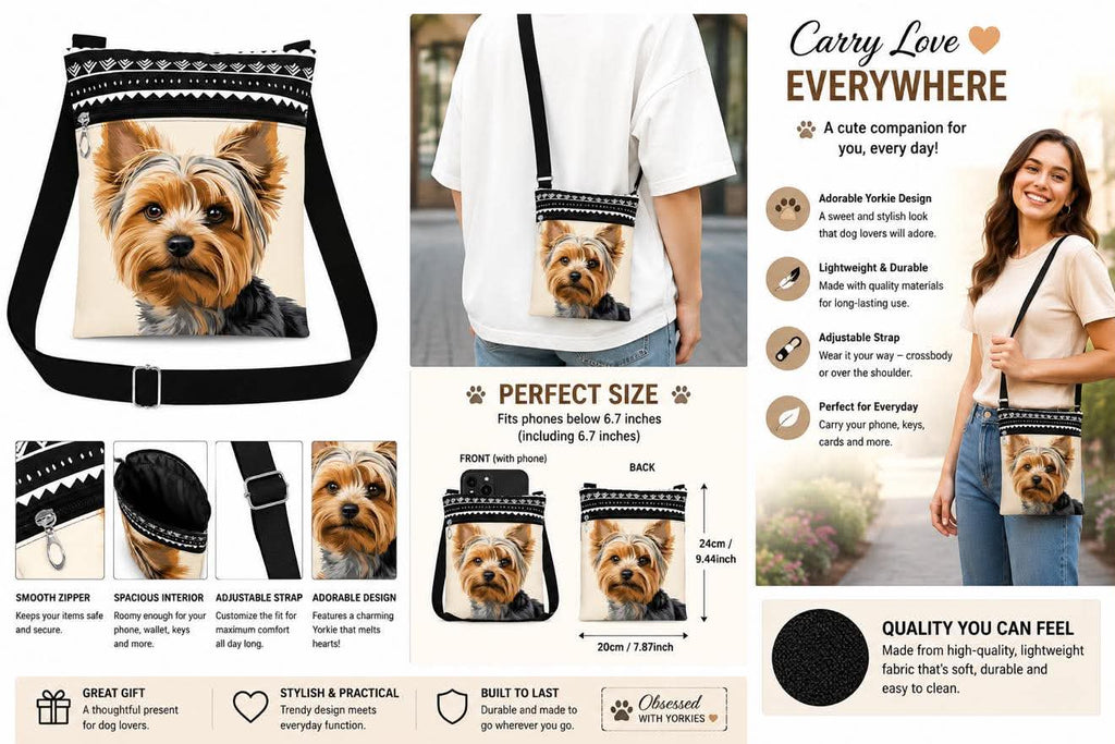 Yorkie Crossbody Bag With Adjustable Strap & Zipper