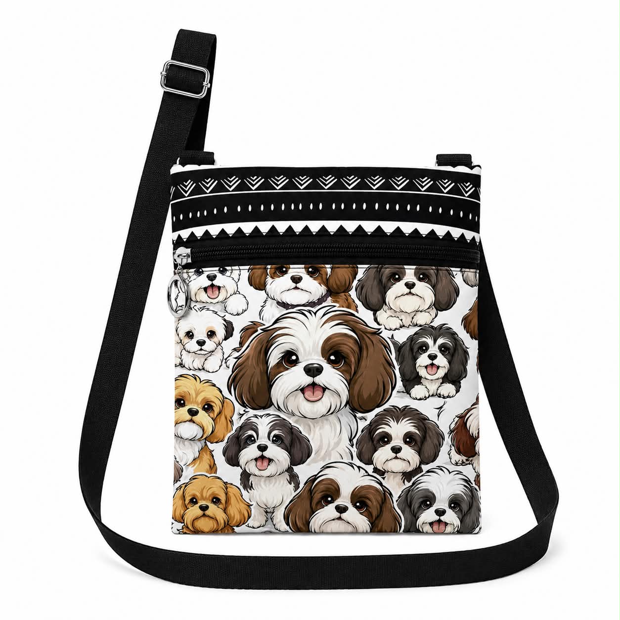 Cute Shih Tzu Dog Crossbody Bag for Women, Small Adjustable Shoulder Purse with Zipper Pocket, Lightweight Travel Messenger Bag