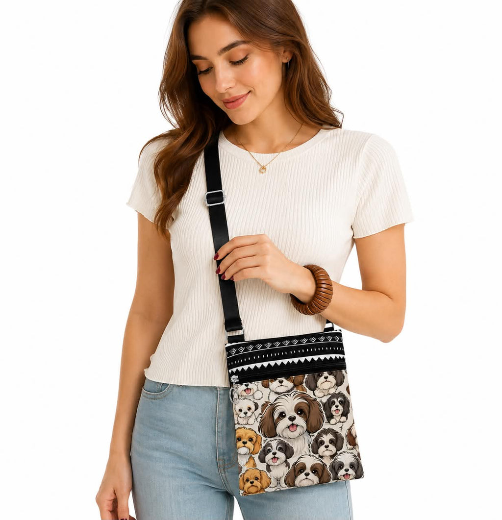 Cute Shih Tzu Dog Crossbody Bag for Women, Small Adjustable Shoulder Purse with Zipper Pocket, Lightweight Travel Messenger Bag