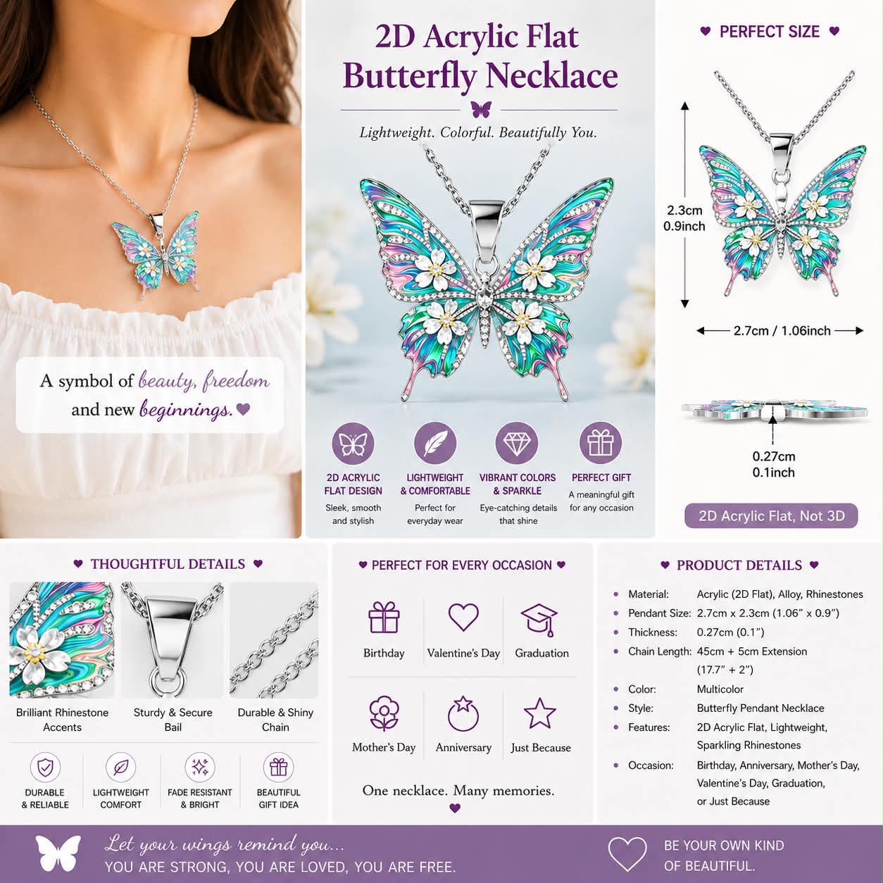 2D Acrylic Flat Butterfly Necklace