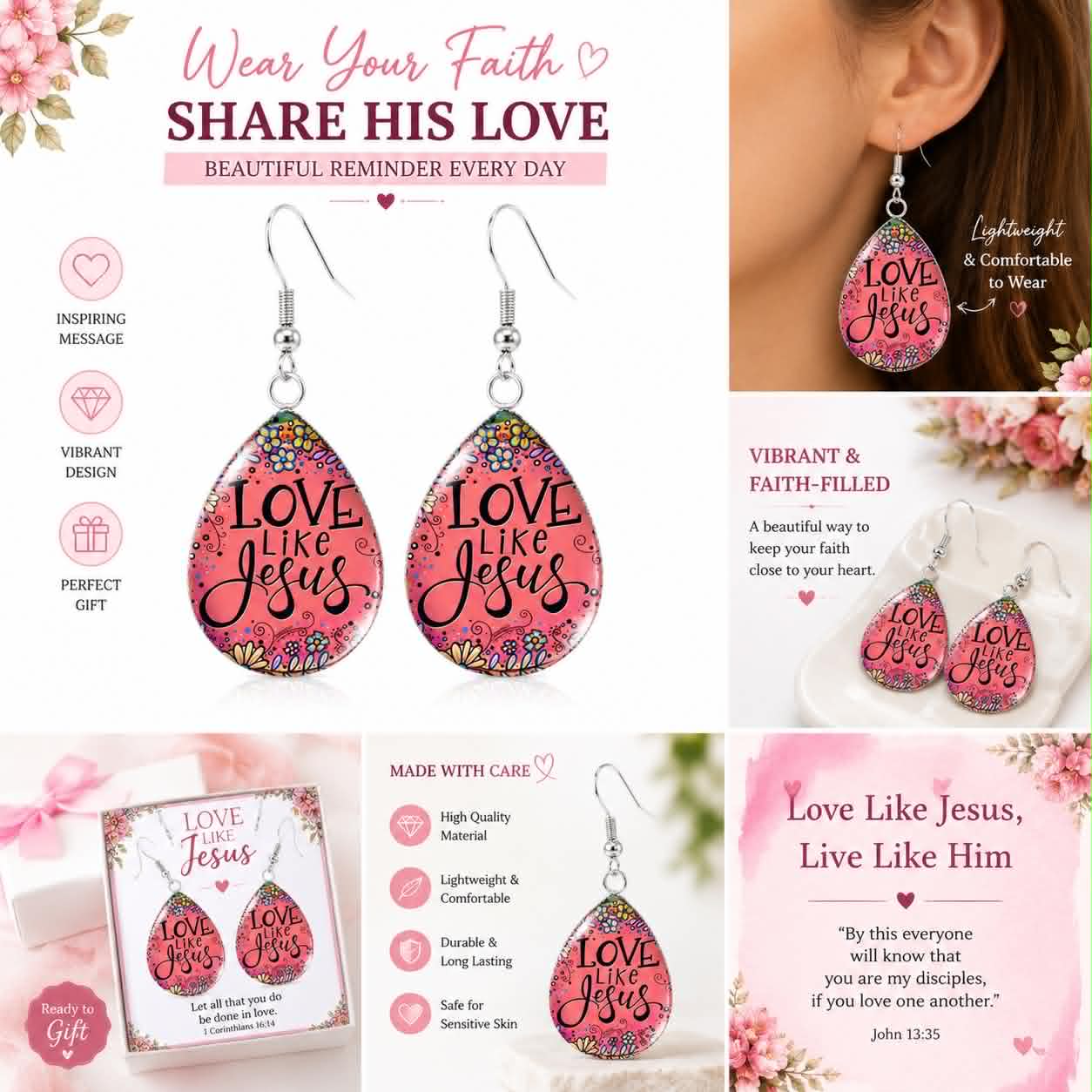 Love Like Jesus Teardrop Earrings