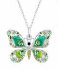 Green Crystal Butterfly Pendant Necklace for Women, Silver Tone Butterfly Jewelry with Rhinestones, Elegant Nature-Inspired Statement Necklace Gift for Her