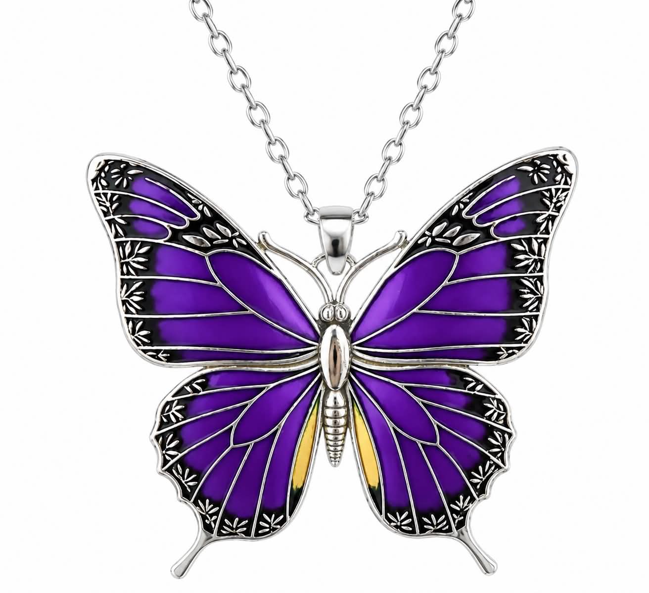 Purple Butterfly Necklace Elegant Statement Pendant