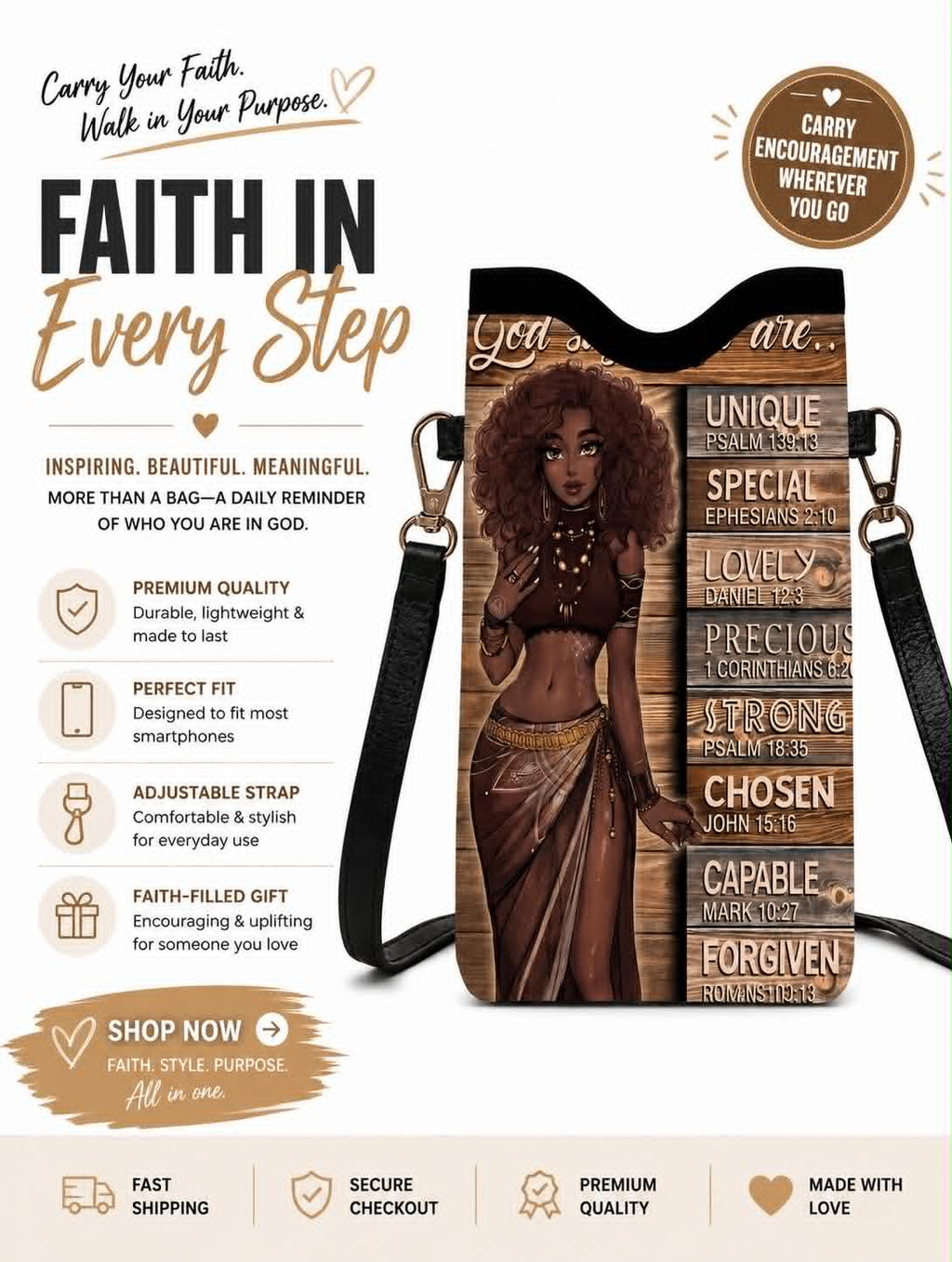 Faith Every step Brown Crossbody Phone Bag