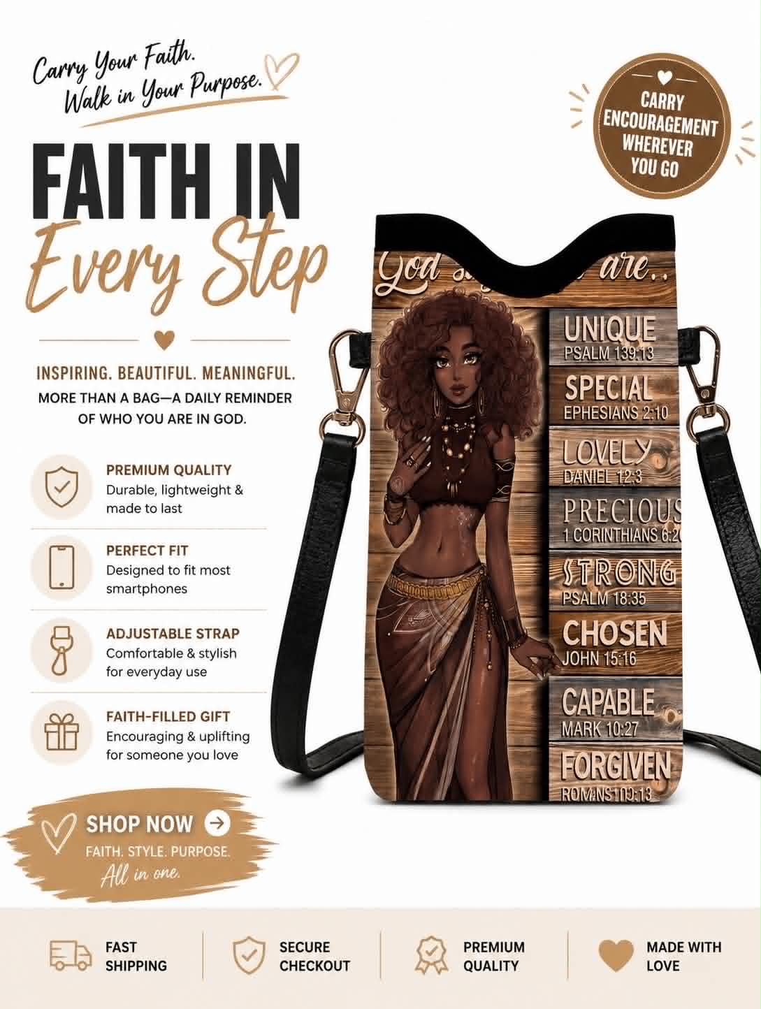 Faith Every step Brown Crossbody Phone Bag