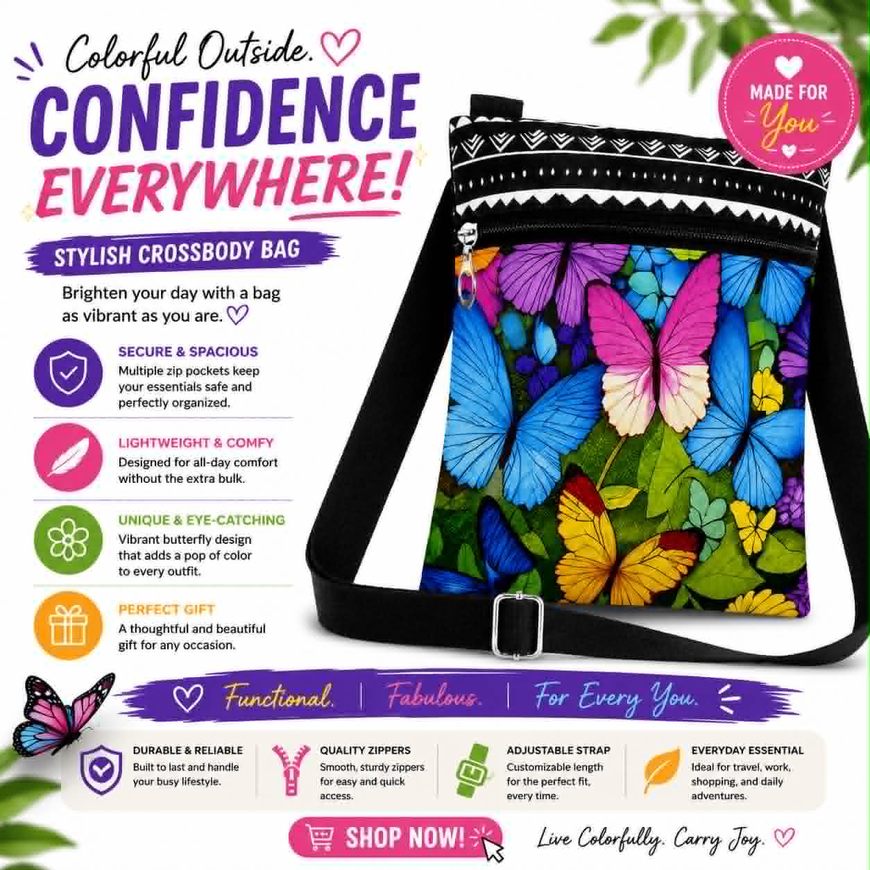 Colorful Butterflies Crossbody Phone Bag