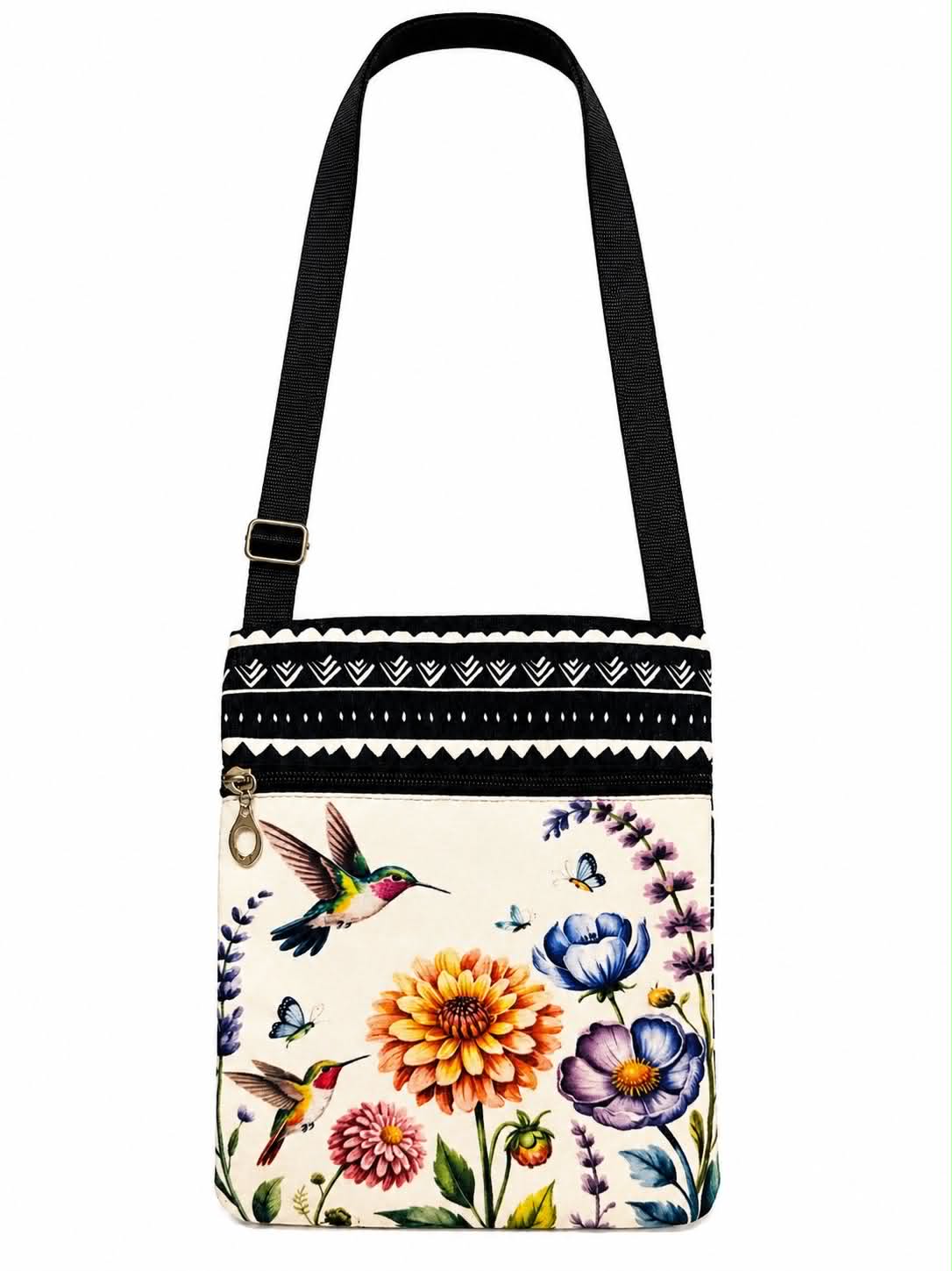 Crossbody Phone Bag with Hummingbird and Floral Print
