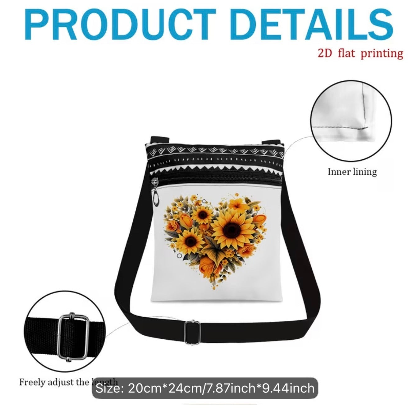 Sunflower Women Crossbody Bag with Adjustable Strap