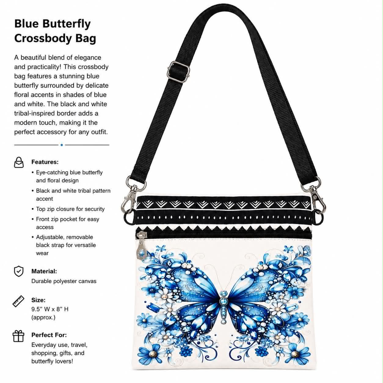 Blue Butterfly Crossbody Phone Bag