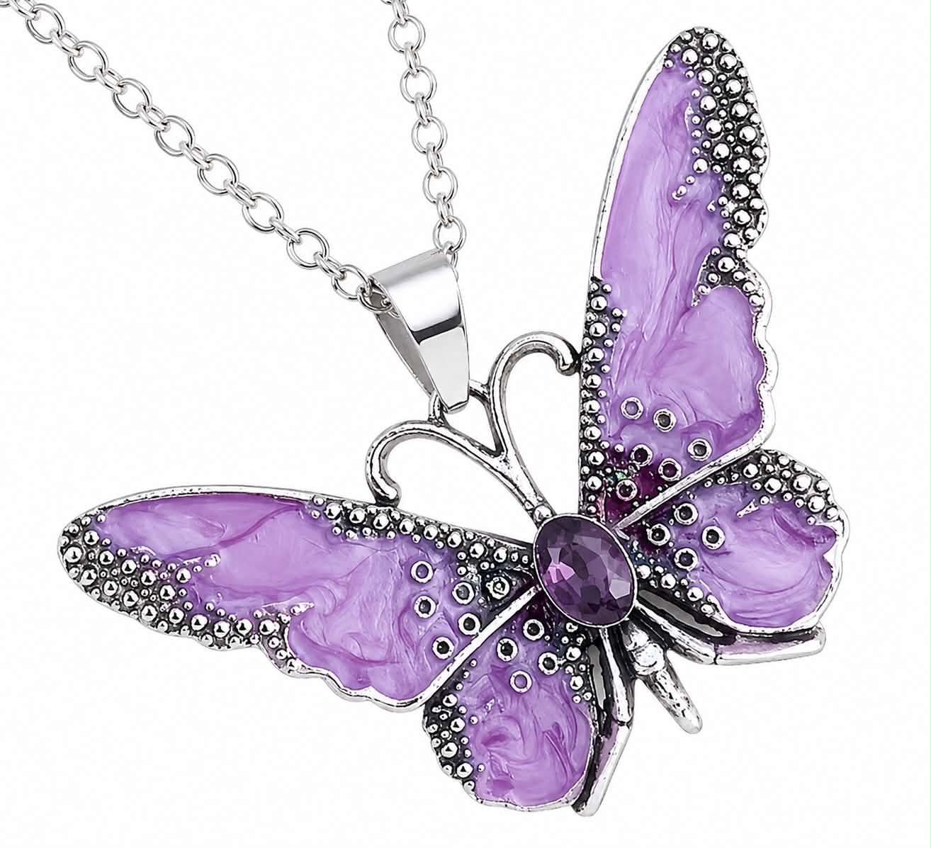 Purple Butterfly Pendant Necklace