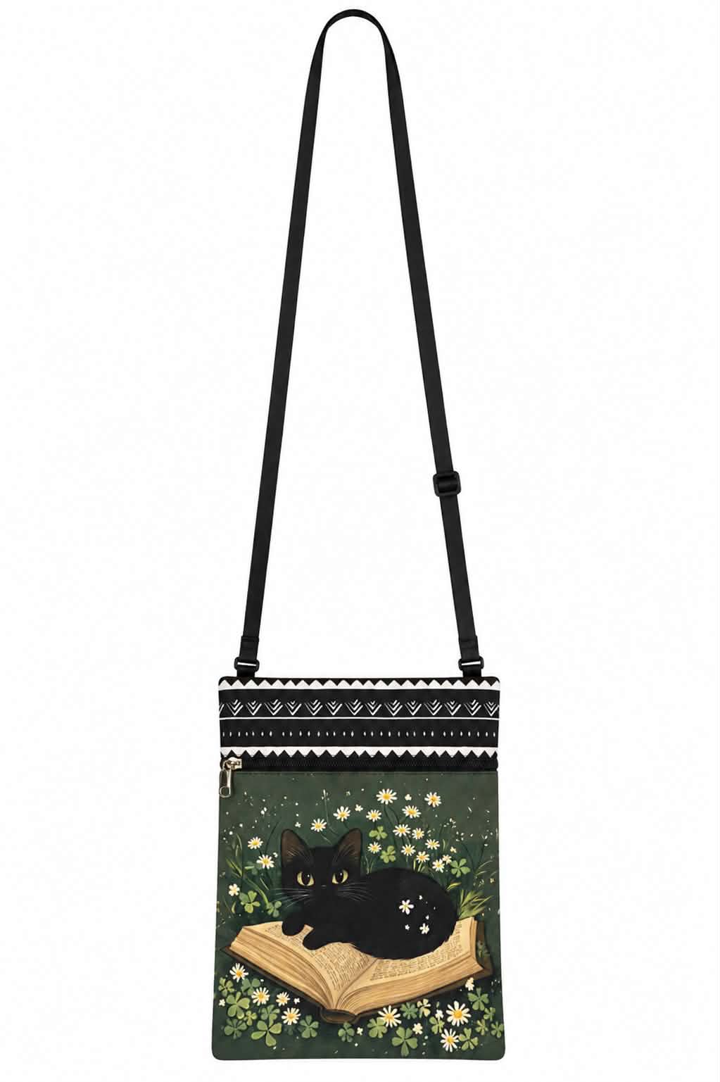 Black Cat Book Lover Crossbody Phone Bag