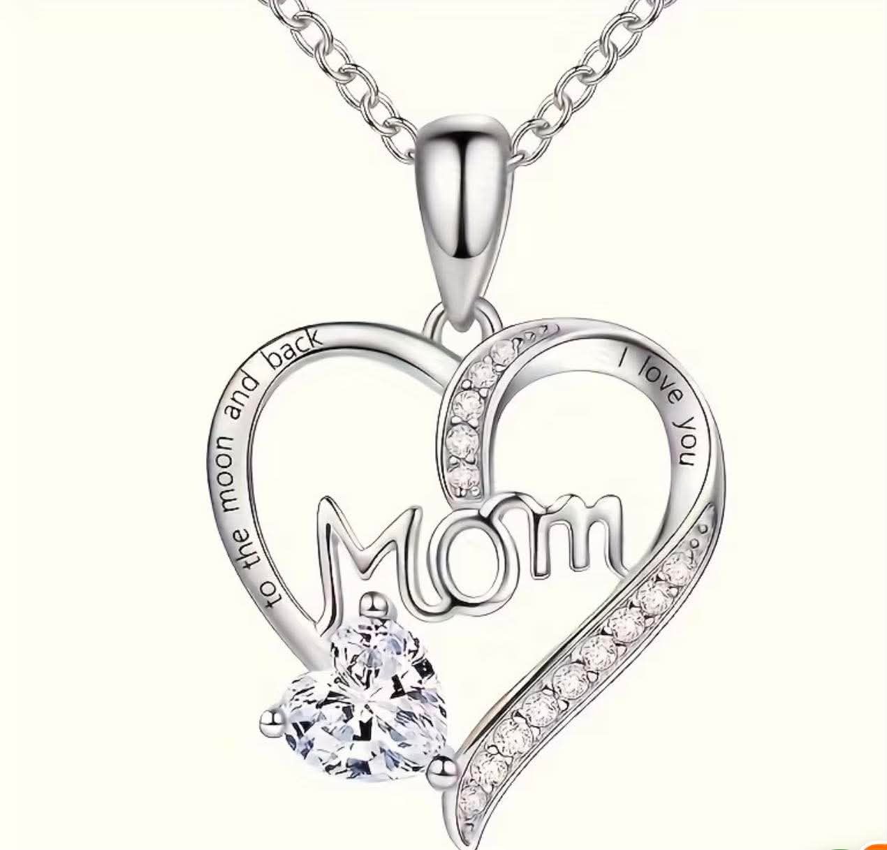 Mom Clear Pendant Silver Chain Necklace