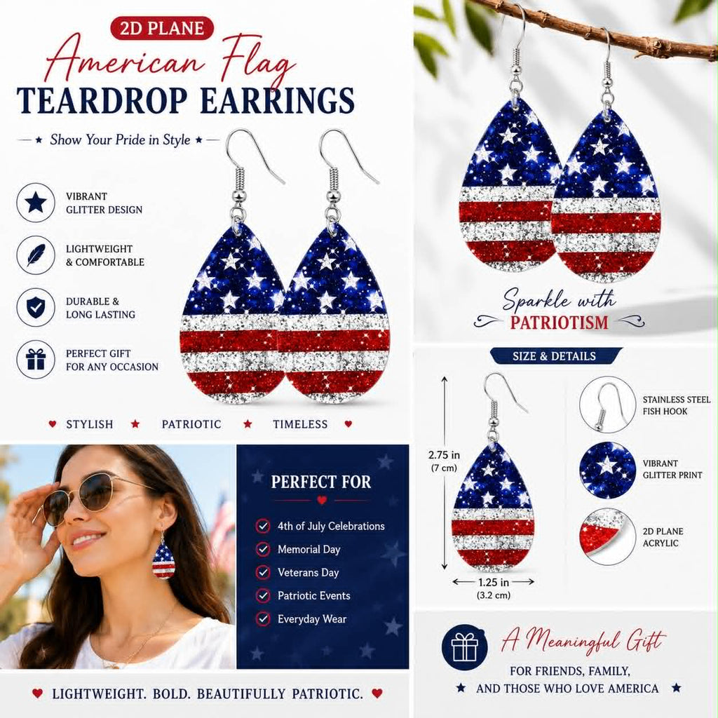 American Flag Teardrop Earrings