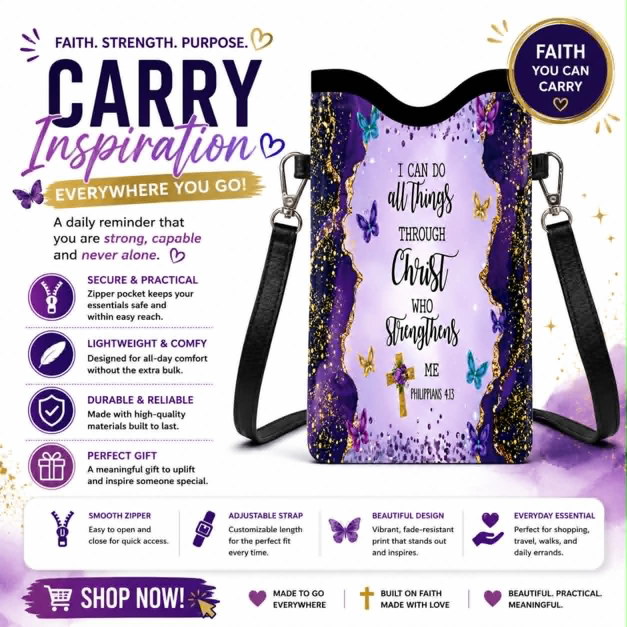 Purple Christian Crossbody Phone Bag