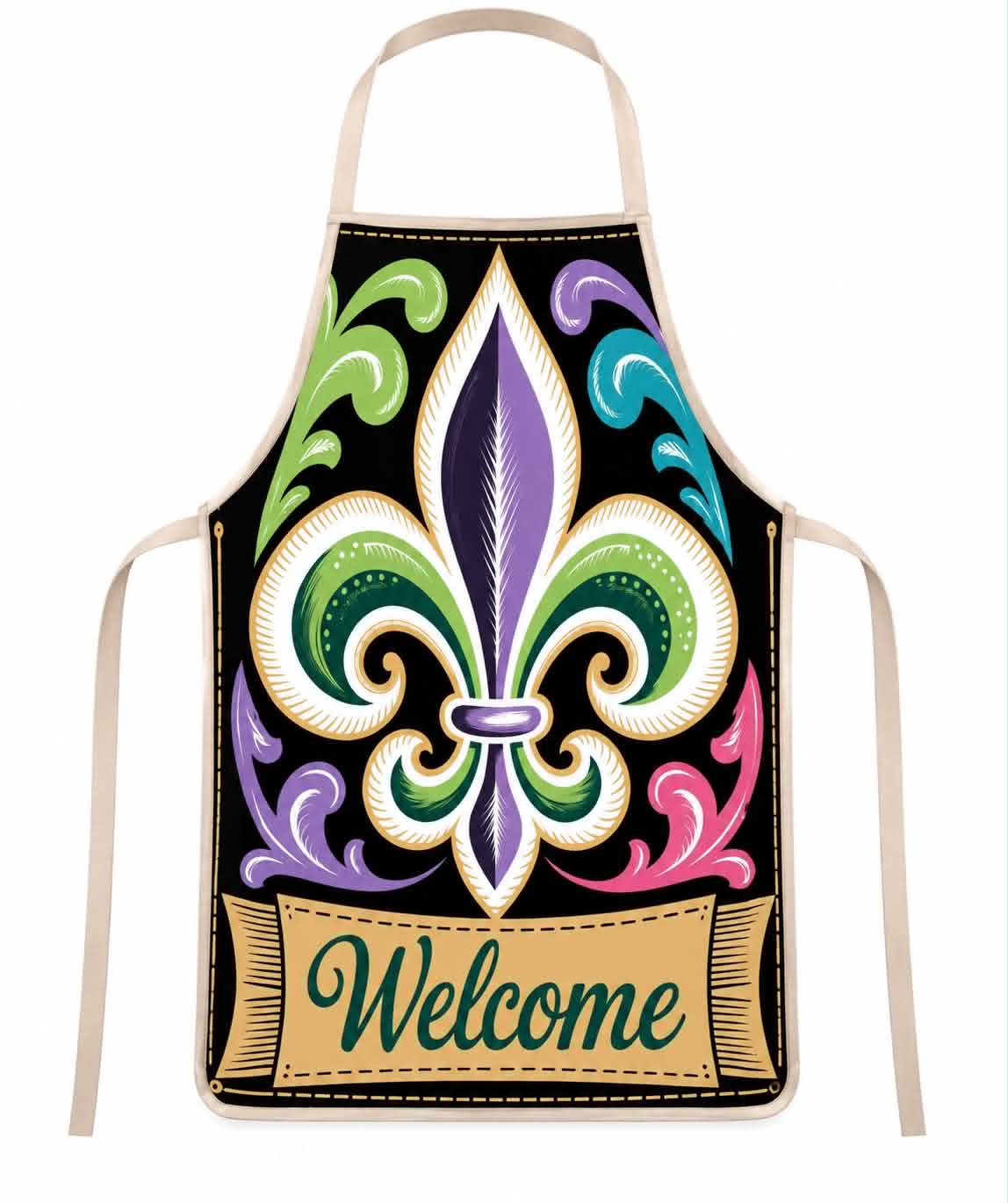 Unisex Flat Apron, Vintage Iris