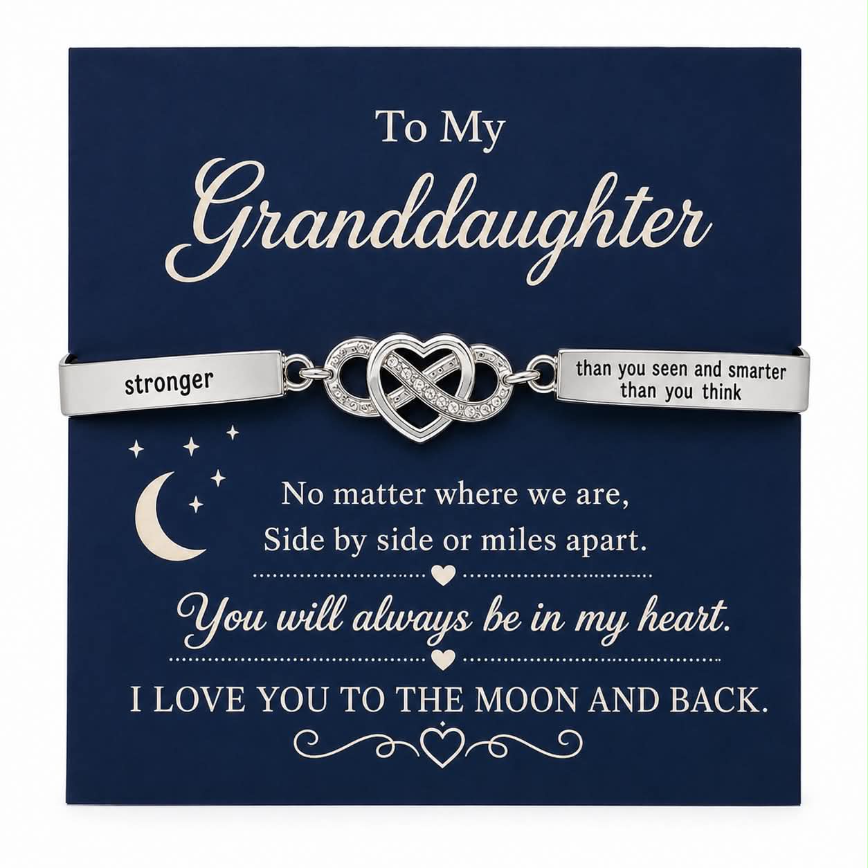 To My Granddaughter Infinity Heart Engraved Inspirational Bracelet Gift