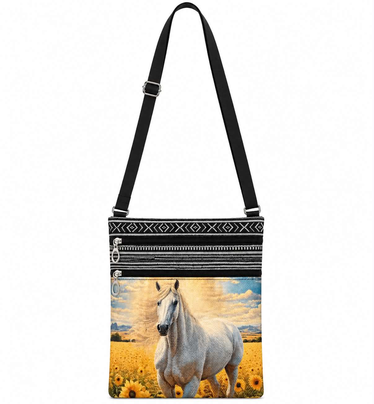 White Horse Sunflower Crossbody Bag