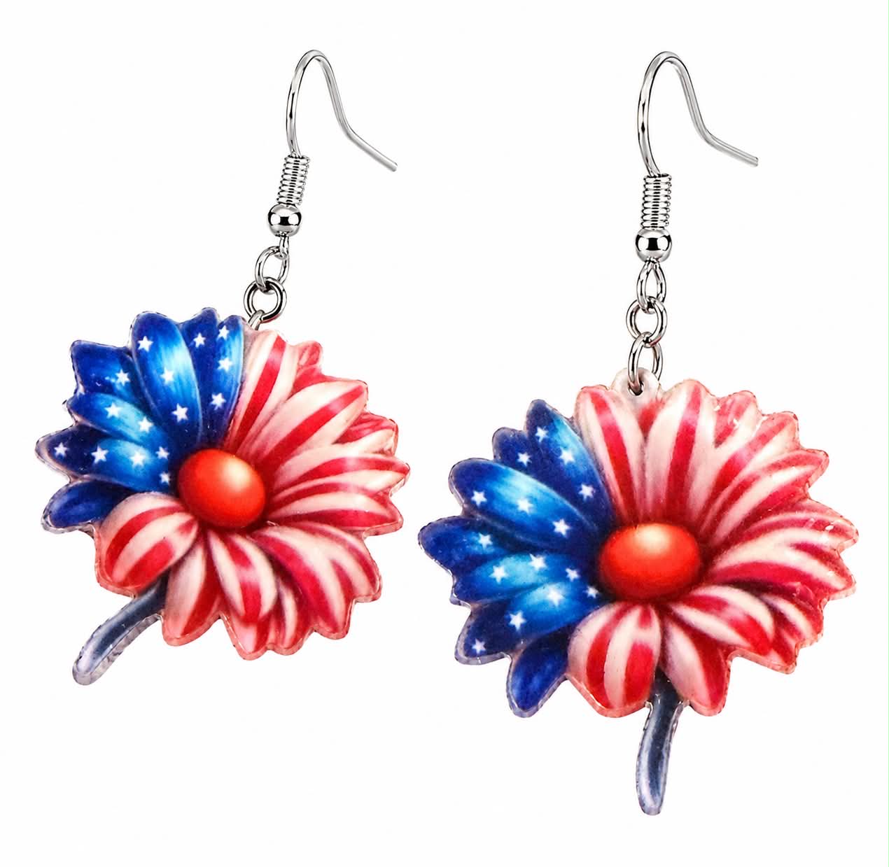 Patriotic Flower Dangle Earrings