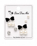 Black Bow & Pearl Earring Set