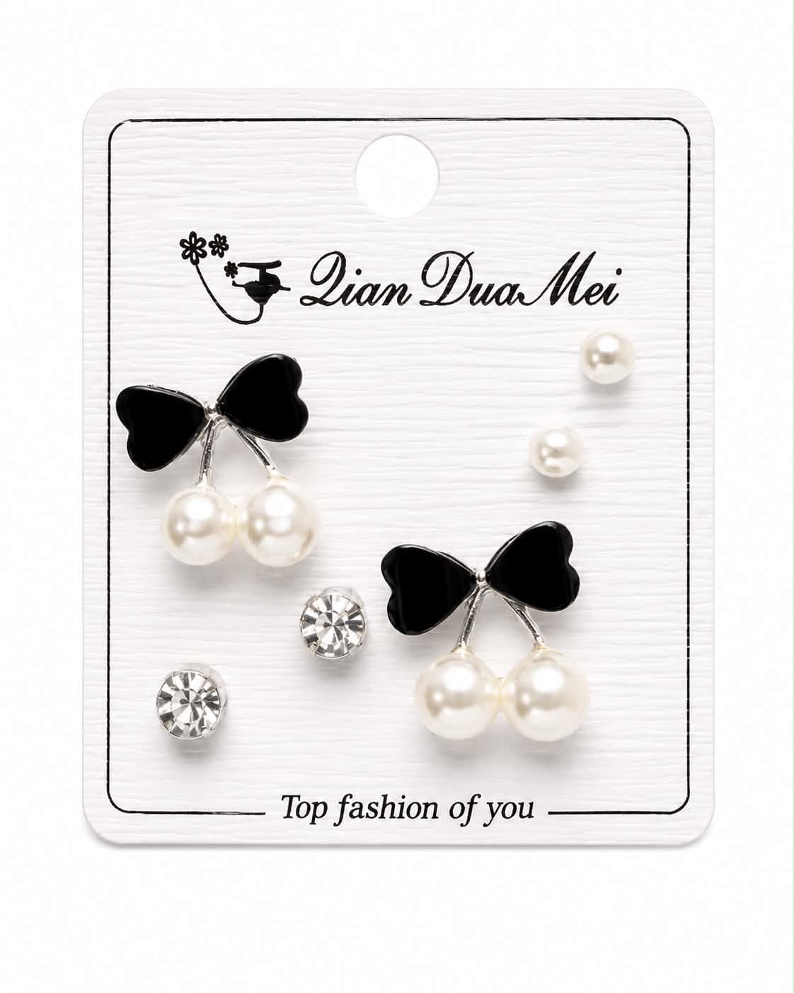 Black Bow & Pearl Earring Set