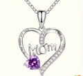 Mom Purple Pendant Silver Chain Necklace