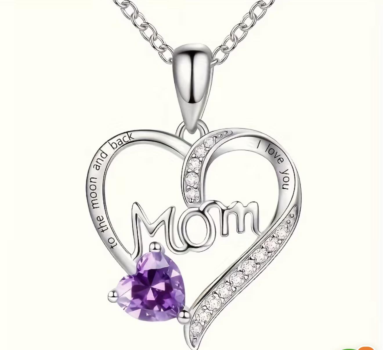 Mom Purple Pendant Silver Chain Necklace